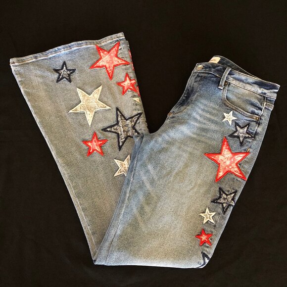 Free People x Driftwood Farrah Embroidered Flare Jeans Sz 29 - Picture 7 of 16